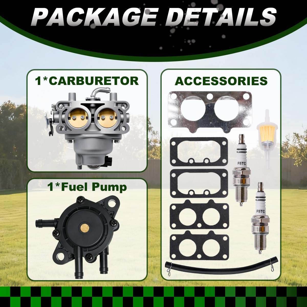 15004-1011 Carburetor Fits for Kawasaki 15004-1025 15004-0930 15004-7082 15004-7051 Fits FX730V-AS28 FX730V-AS29 FX730V-ES00 4 Stroke Engine with Fuel Filter
