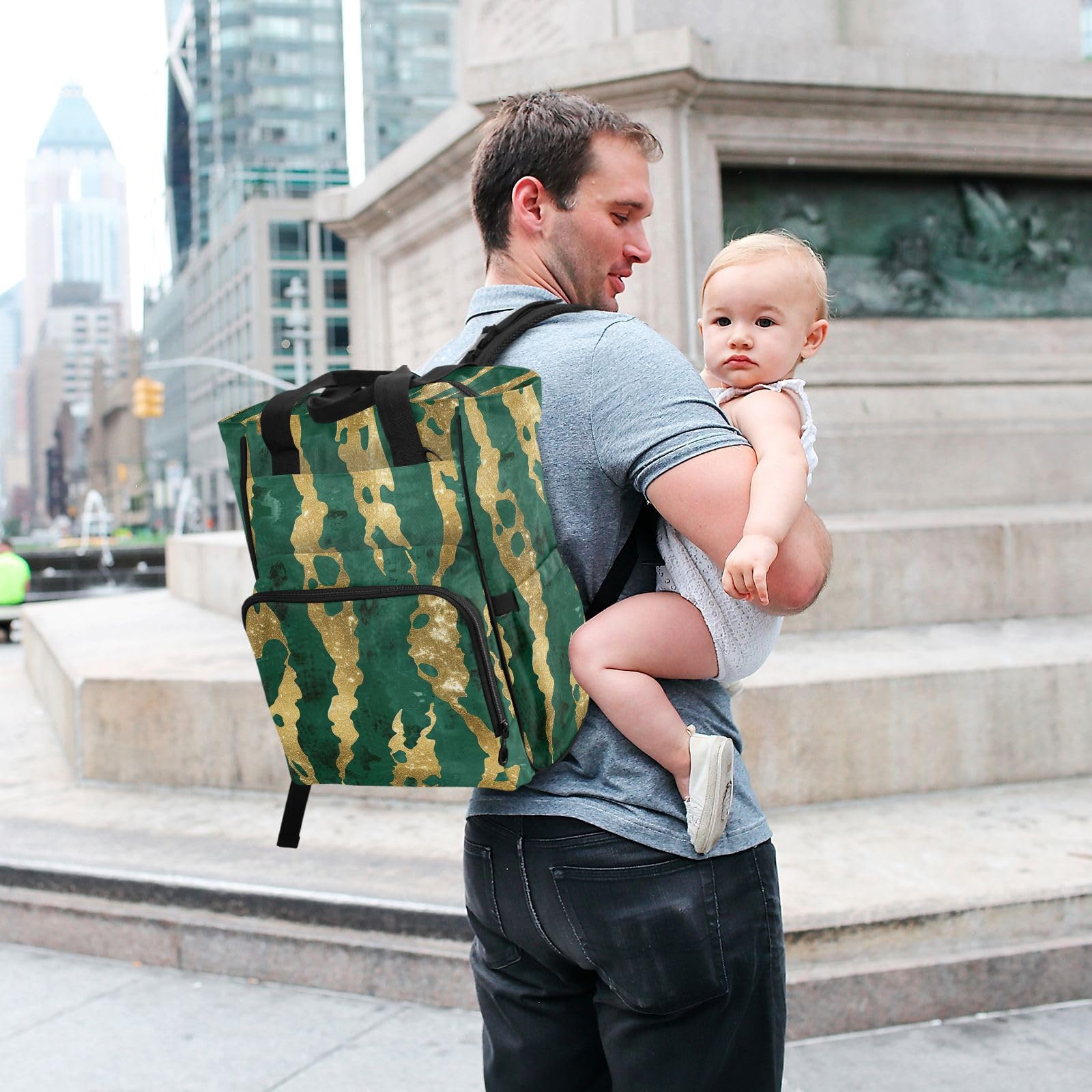 Borsa per pannolini zaino da donna oro ghepardo strisce verde