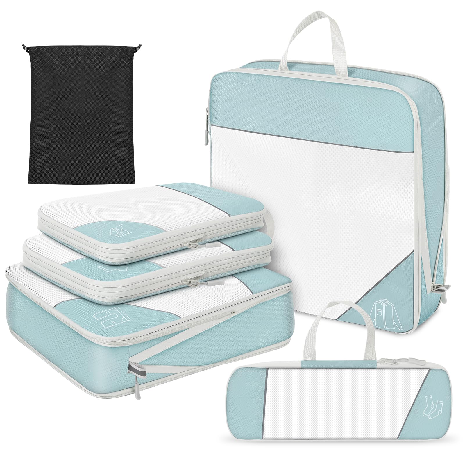 Compression Packing Cubes for Suitcases Travel 6 Set Expandable Organizers Bag for Luggage Clothing Sorting Packages