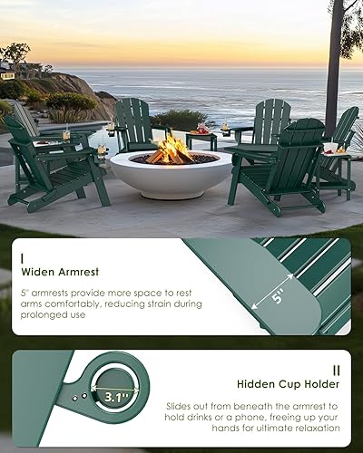 Miniatura 5 de GREENVINES Juego de sillas plegables Adirondack de 2 unidades  Plástico HDPE  Silla para hoguera  Para todo tipo de clima  Con portavasos  Diseño de