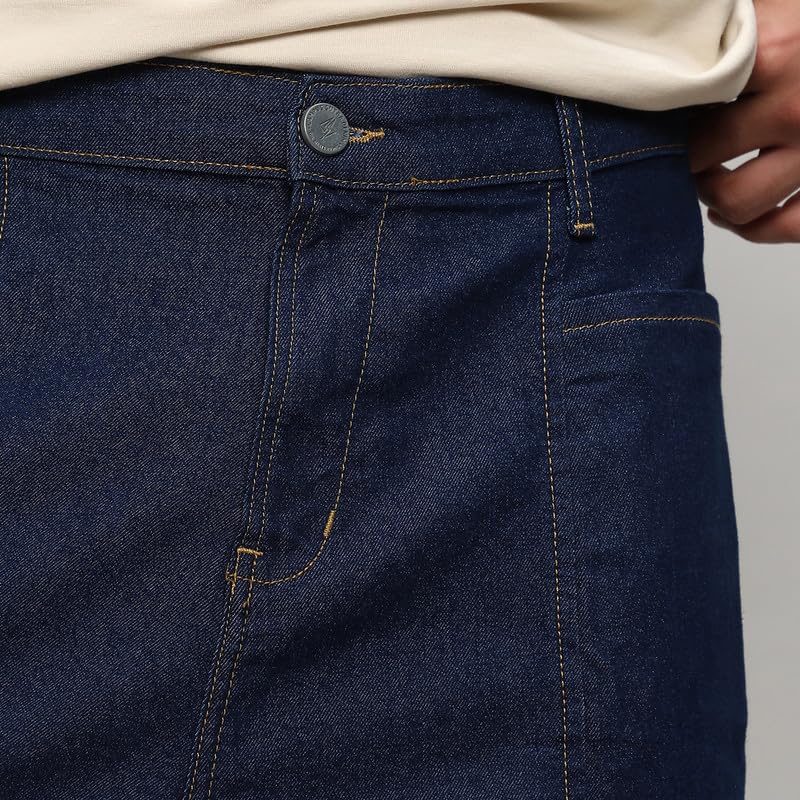Image of CAHOOT Men's Cargo Denim Jeans for Everyday Wear | Dark-Wash | Button Closure |Regular Fit | Oversized Fit | Denim Jeans Crafted with Comfort Fit for Everyday Wear