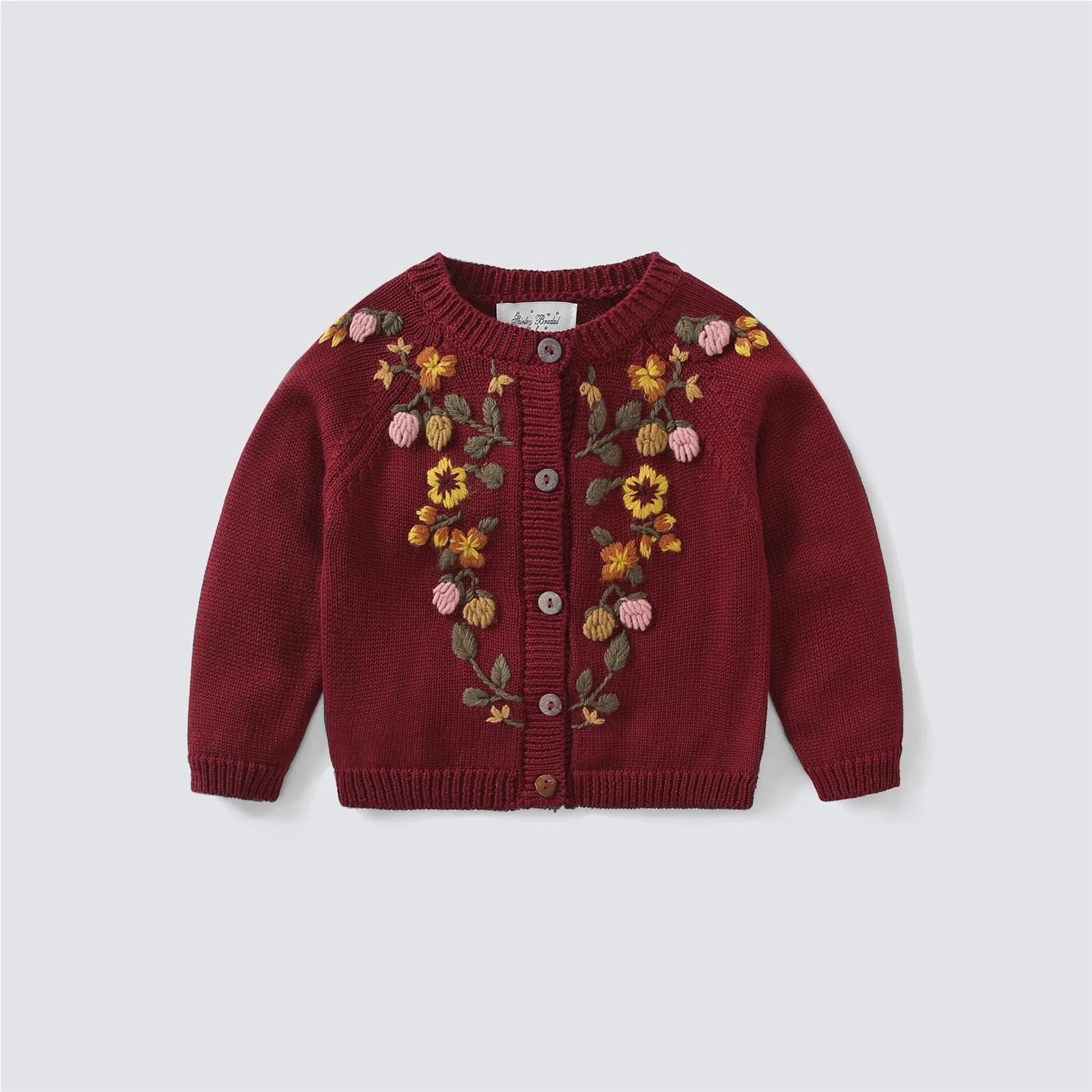 Cárdigan de Punto de Mora Bordado for niñas, Chaqueta cálida de otoño/Invierno for recién Nacidos y niños pequeños(Amaranth,12-18M Size 80)