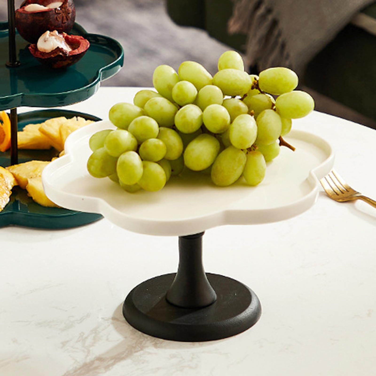 Soporte para Tartas con Cúpula y Pie de Cerámica y Vidrio Blanco