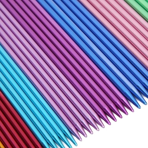 Miniatura 8 de Juego de 55 agujas de tejer de aluminio inoxidable, aguja ergonómica de doble punto, agujas de tejer de 7.9 pulgadas con bolsa de almacenamiento,