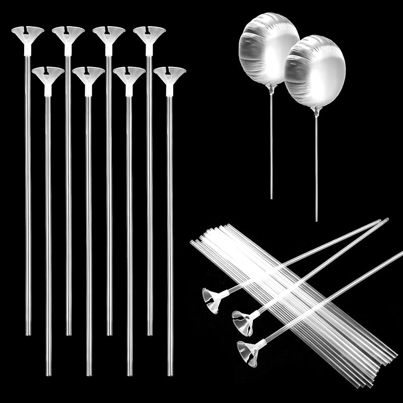 JJUNW 20 Pcs Balloon Sticks, Long Plastic Balloon Sticks With Bases, Balloon Holder Sticks Balloon Weights for Tying Balloon Arch Anniversary, Birthday, Parties, Wedding Decorations(Transparent)