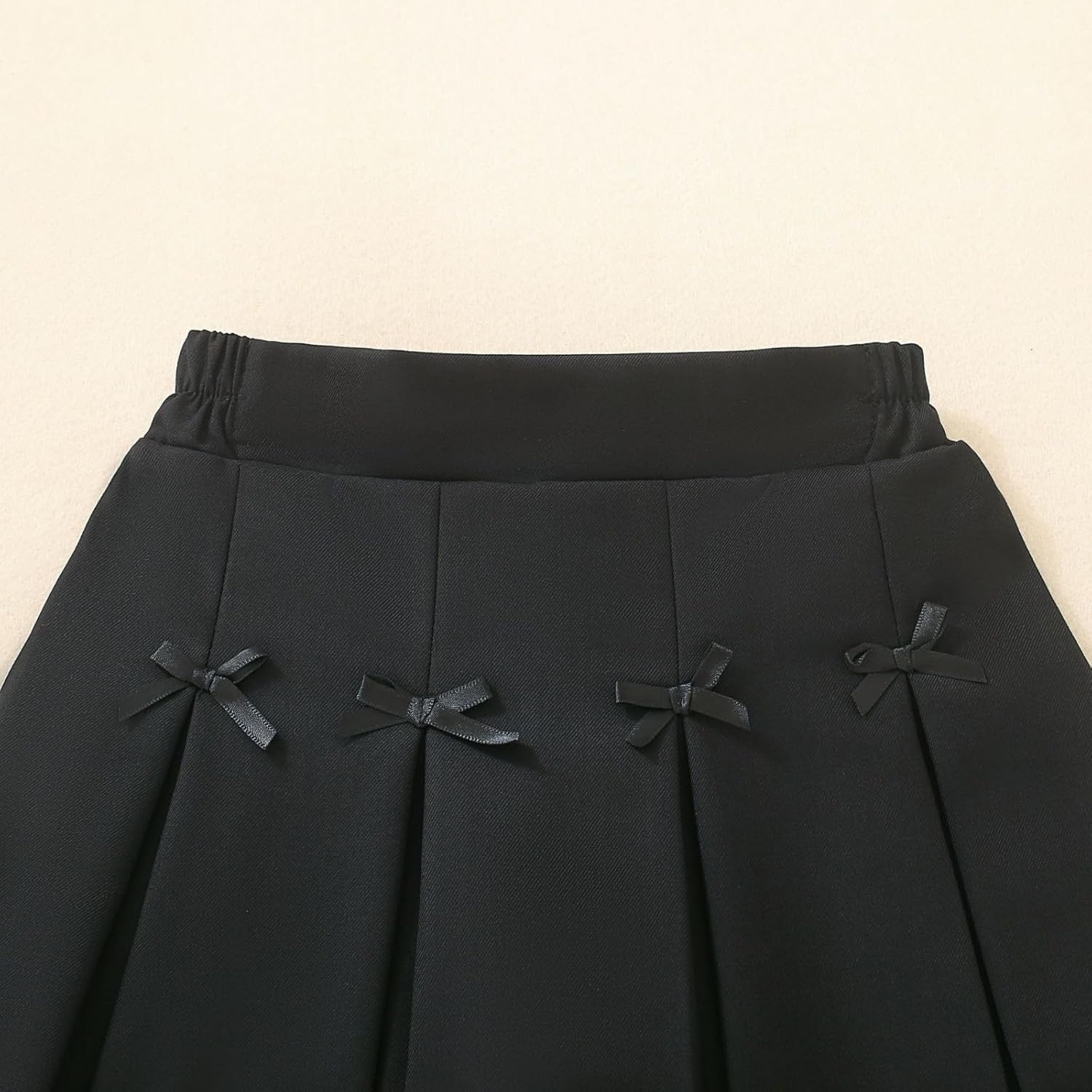 Girls Pleated Skirt High Waist A Line Mini Skater Bottom School Uniform Short Skirts Cute Bow Decor Preppy Pull On