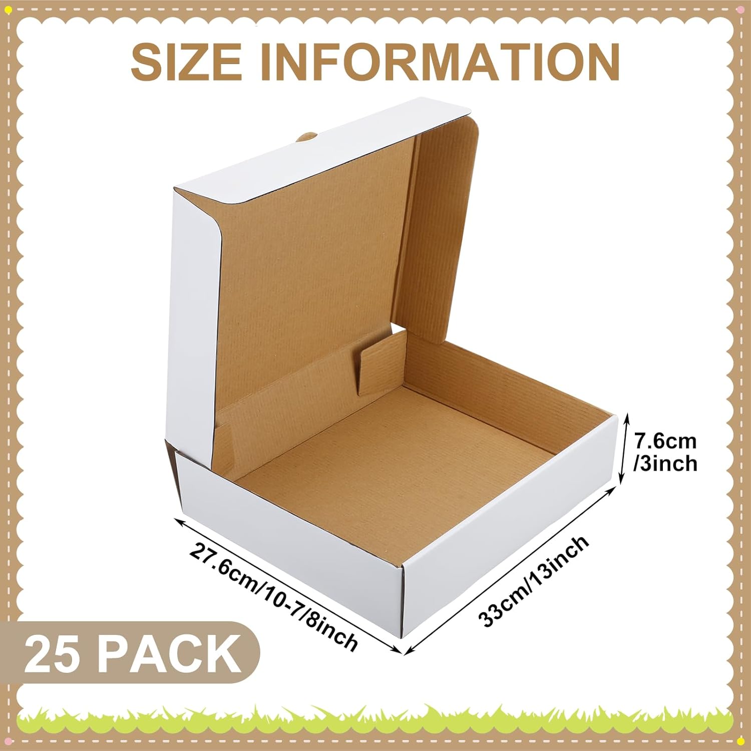 Watersay 25 Pack Half Pan Corrugated Catering Box 13'' x 10-7/8'' x 3'' White Secure Stackable Food Delivery Container Bakery Cardboard Food Storage Boxes for Takeout