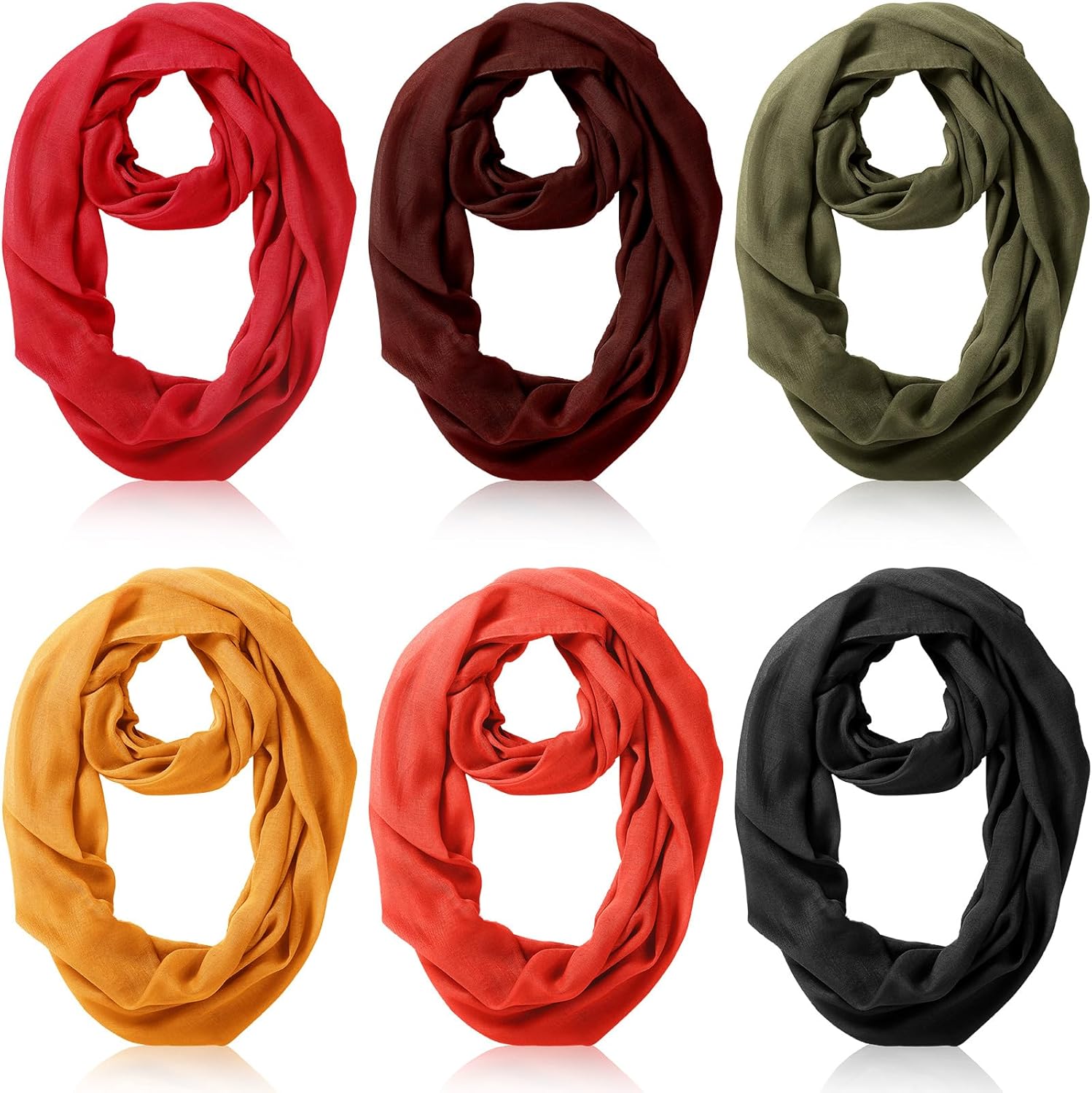 Handepo 6 Pcs Women Infinity Scarf Solid Color Lightweight Loop Scarf Winter Soft Neck Warmer for Women Men