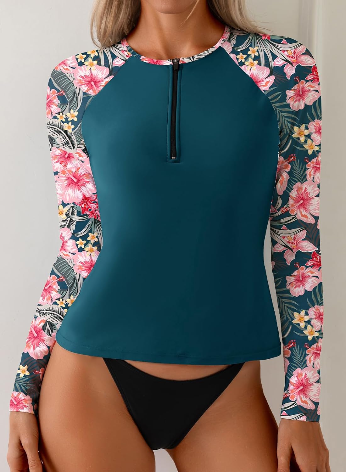 Dokotoo Women's Long Sleeve Rash Guard Zip Front Swim Shirt Sun Protection Surfing Top - Image 2