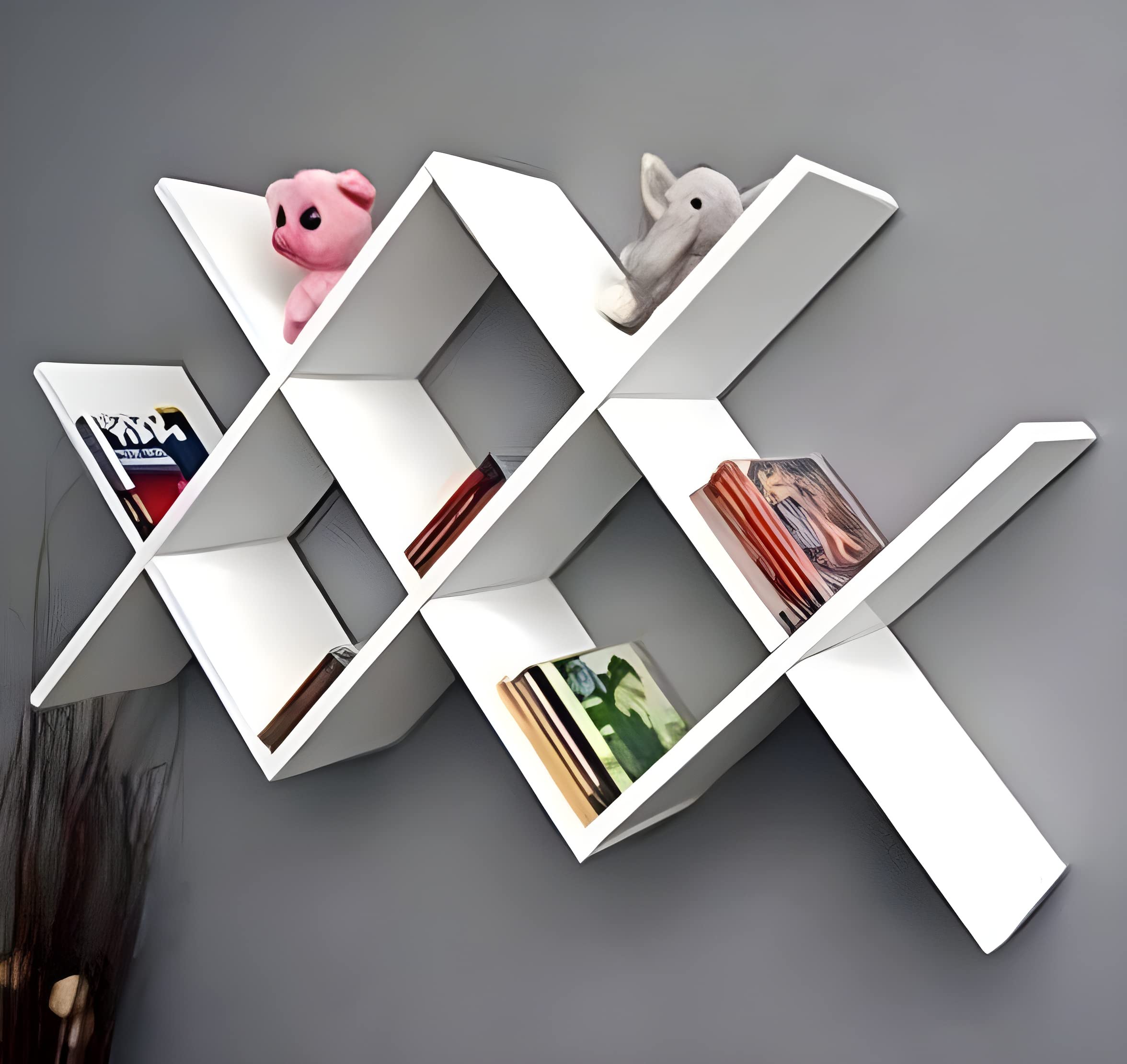 Floating Shelves |Rack Hanging Shelf | Wall Mounted Cross Design | Shelves for Wall | Wall Shelves for Bedroom, Living Room, Bathroom & Kitchen | Display Unit (White)-image-29