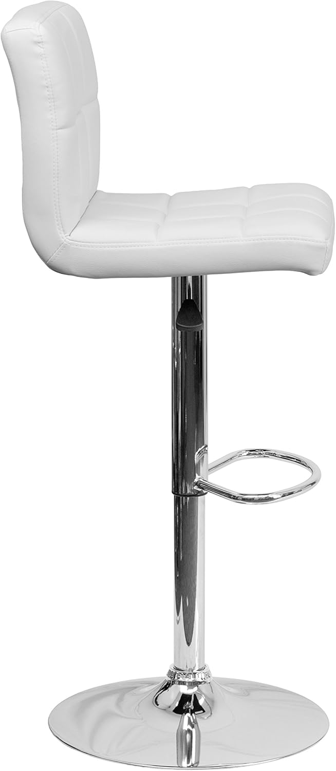 BizChair White Quilted Vinyl Adjustable Height Barstool with Chrome Base