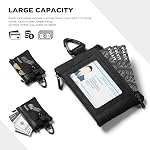 VULKIT Small Minimalist Wallet for Women and Men RFID Blocking, Zipper Coin Pouch with ID Window and Keychain, Water Resistant Travel Lanyard Wallet Black