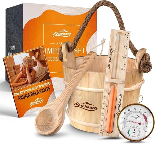 Seau de sauna avec cuillère à pelle [100 % bois natur ALPENHAUCH
