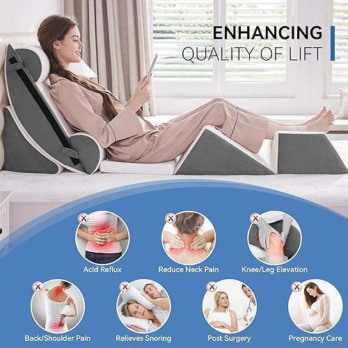 Miniatura 2 de Juego de almohadas de cuña para después de la cirugía, 7 almohadas de cuña de cama para dormir, almohada ortopédica de espuma viscoelástica para