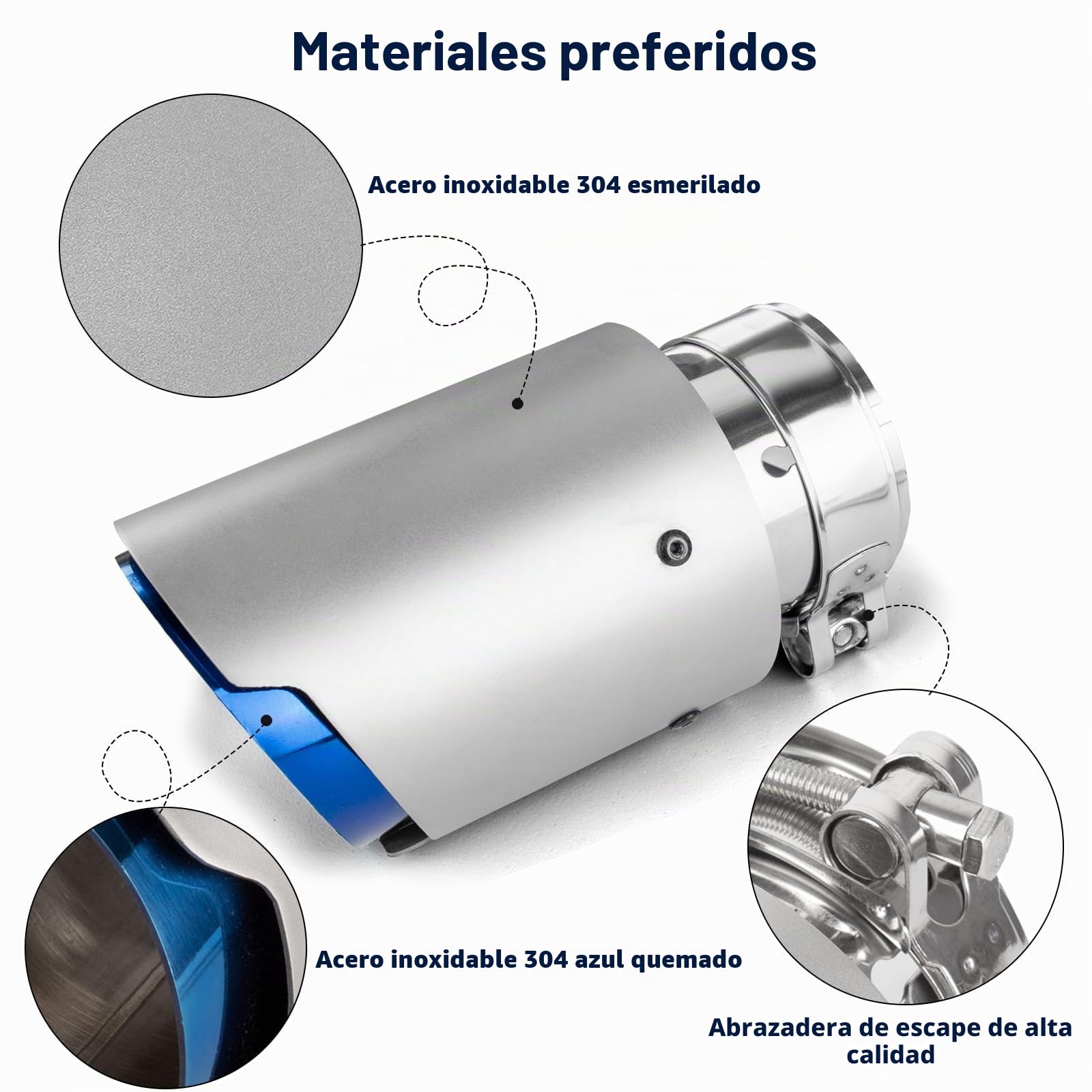 2.5" Tubo de Escape en Acero Inoxidable 304 - Punta Cola de Coche 2.5"/64mm a 3.5"/89mm Modificado Silenciador Monosalida con Bolt-On ​​Compatible con Tubos de Escape 62-64mm (Azul/Plateado)