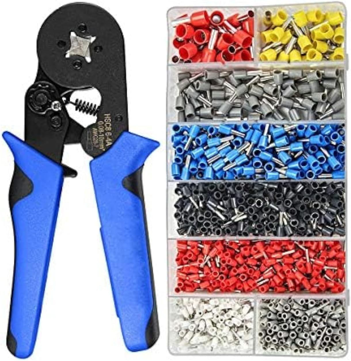 Ferrule Crimping Tool Kit Crimper Plier w/ 1200pcs Wire Ferrules Wire Ends Terminals AWG 28-7 (0.08-10mm²) Electrical Wire Connectors