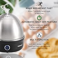 Vista 2 de VOBAGA Olla eléctrica para huevos, caldera rápida de huevos con apagado automático para huevos suaves, medianos, duros, escalfados, al vapor