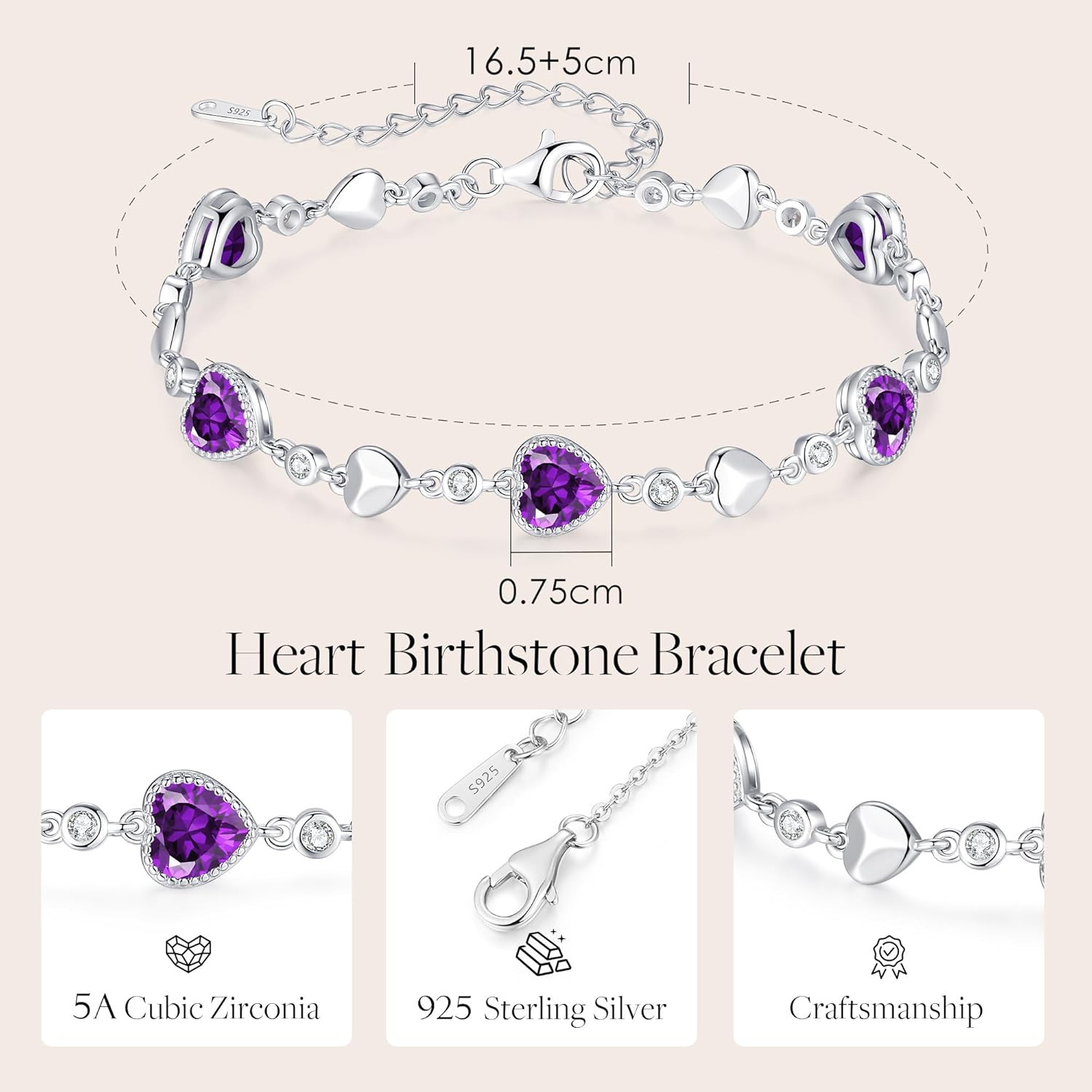 LOUISA SECRET Birthstone Bracelets for Women, 925 Sterling Silver or Brass Plated with Rose Gold Charm Link Bracelets Birthday Anniversary Christmas Gift for Women Wife Mom Girlfriend Lady - Image 5