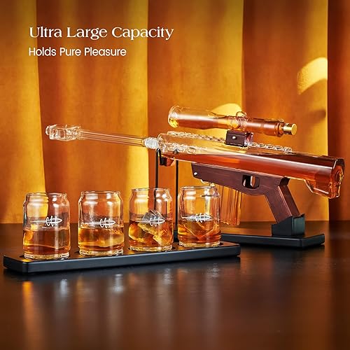 Miniatura 2 de Kollea Regalos para hombres, papá, juegos de decantadores de whisky, juego de decantador de pistola con 4 vasos de bala y telescopio de observación,