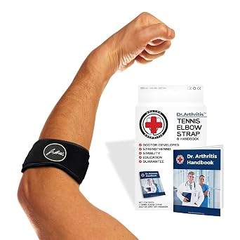 Tennis Elbow Brace & Adjustable Arm Band Support for Pain Relief for Tendonitis, Golfers Elbow Strap for Men and Women - Comfy Removable Arm Wrap for Daily Wear, Gym, Sports Single, Black Black, Single