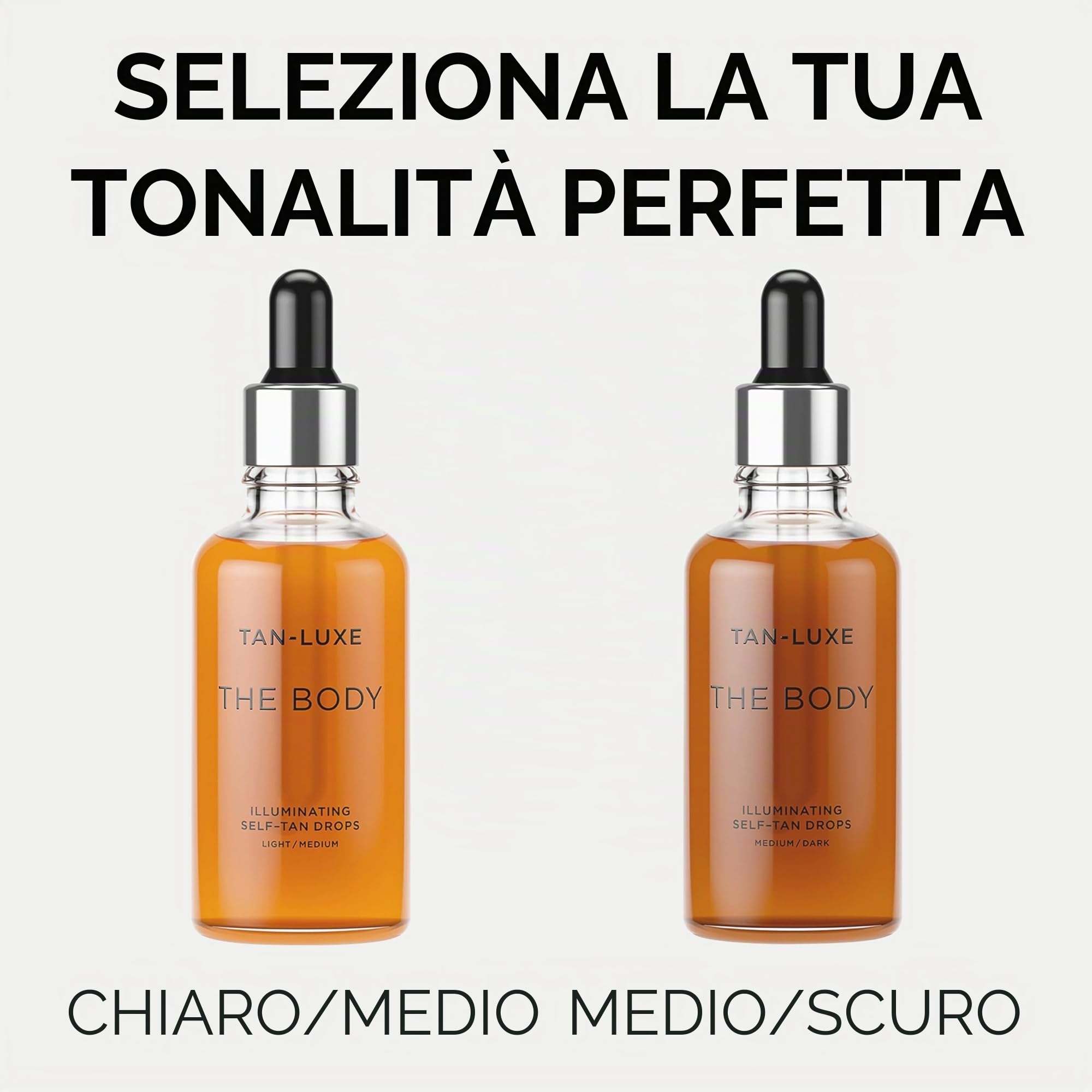TAN-LUXE THE BODY - gocce di abbronzatura finte, medie (15 ml) aggiungono gocce abbronzanti alla cura della pelle per abbronzatura personalizzata del corpo, cruelty free e vegano