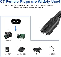 Vista 2 de MEIRIYFA Cable de alimentación IEC320 C7, cable de coleta, enchufe hembra C7, conector de repuesto de extensión de extremo abierto para computadora
