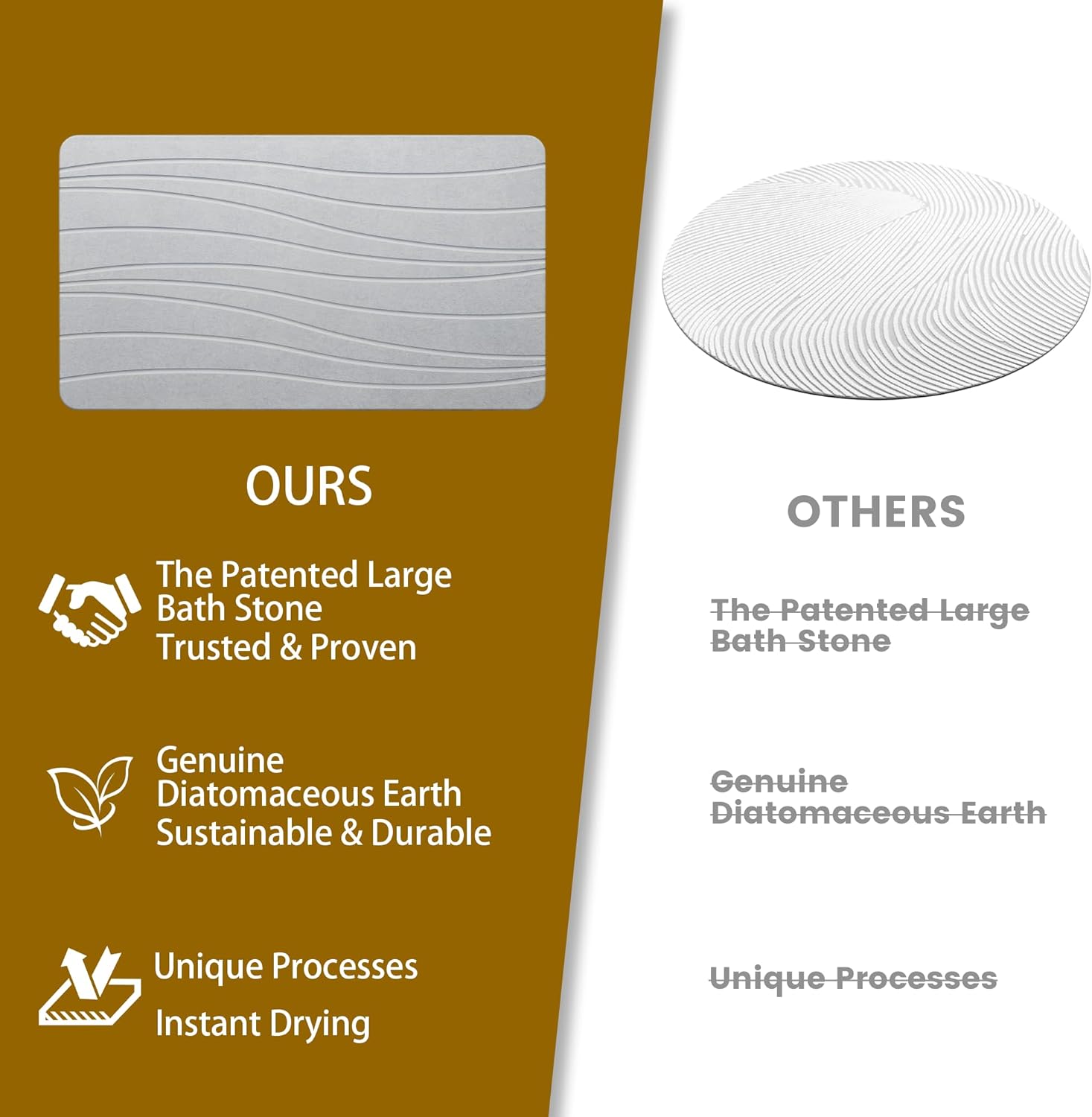 Extra Large Stone Bath Mat, 30'' x 17'' Diatomaceous Earth Non-Slip Stone Shower Mat, Super Absorbent Diatomite Stone Mats for Bathroom Light Gray XL Flow