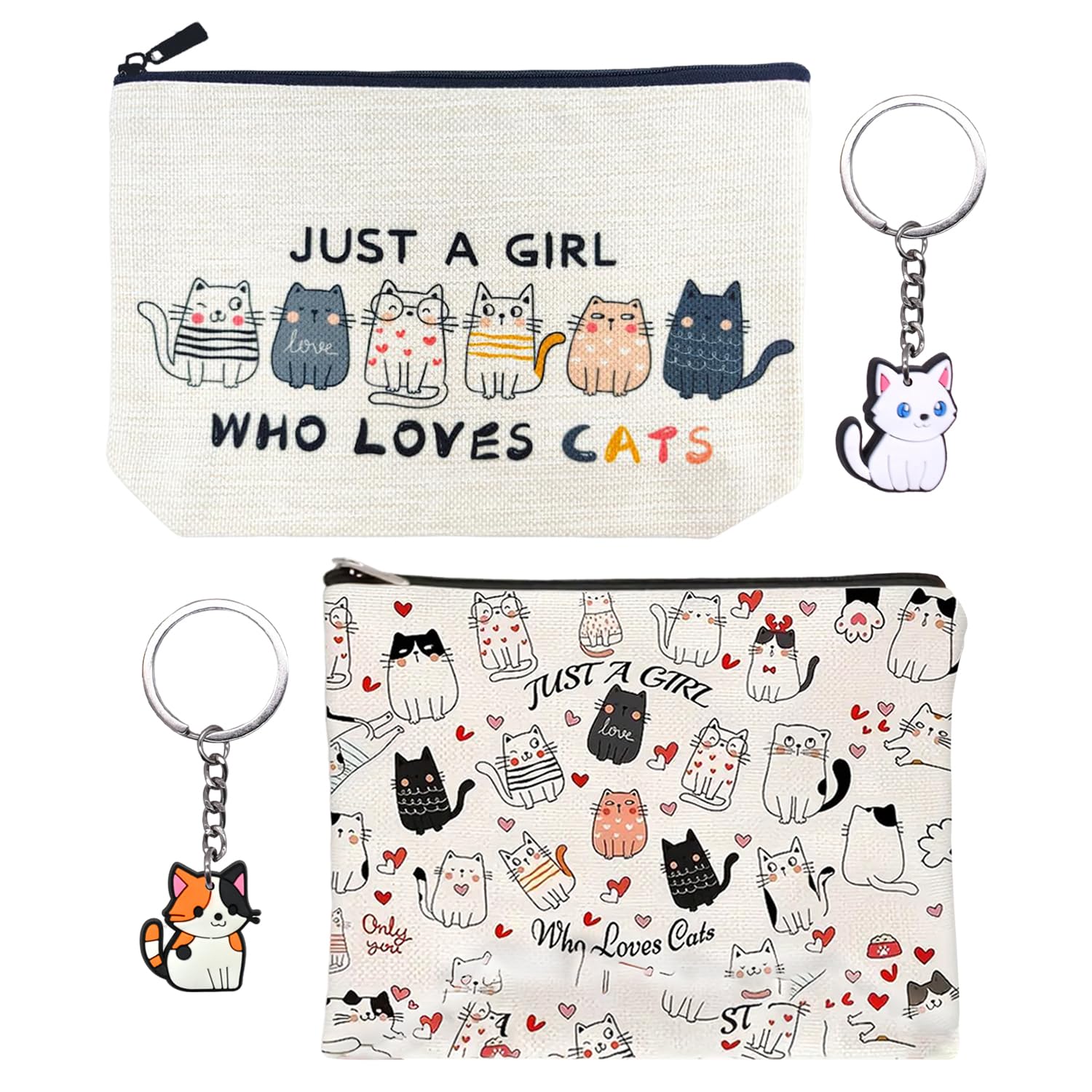 2 Pezzi di Gatto -Make -Up Sacchi E 2 Parti di Catena Chiave di Gatto, Sacchetti da Viaggio, Sacchetti di Servizi Igienici Impermeabili, Rimorchi per Sacchetti di Cartoni Animati.