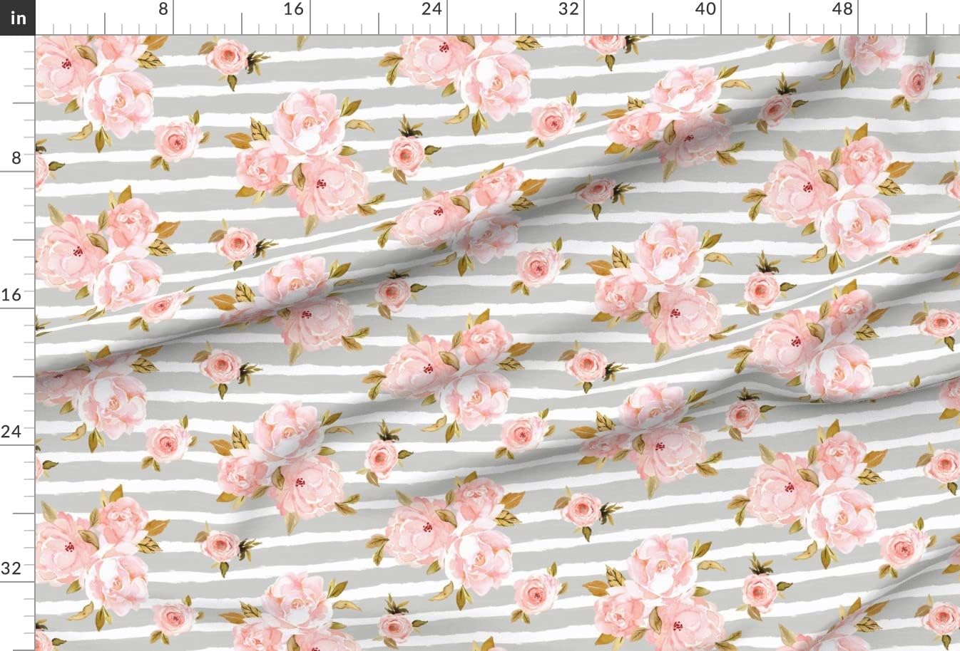 Spoonflower Fabric - Blush Rose Gray Stripe Roses White Pink Striped Floral Flowers Printed on Upholstery Velvet Fabric Fat Quarter - Upholstery Home Decor Bottomweight Apparel