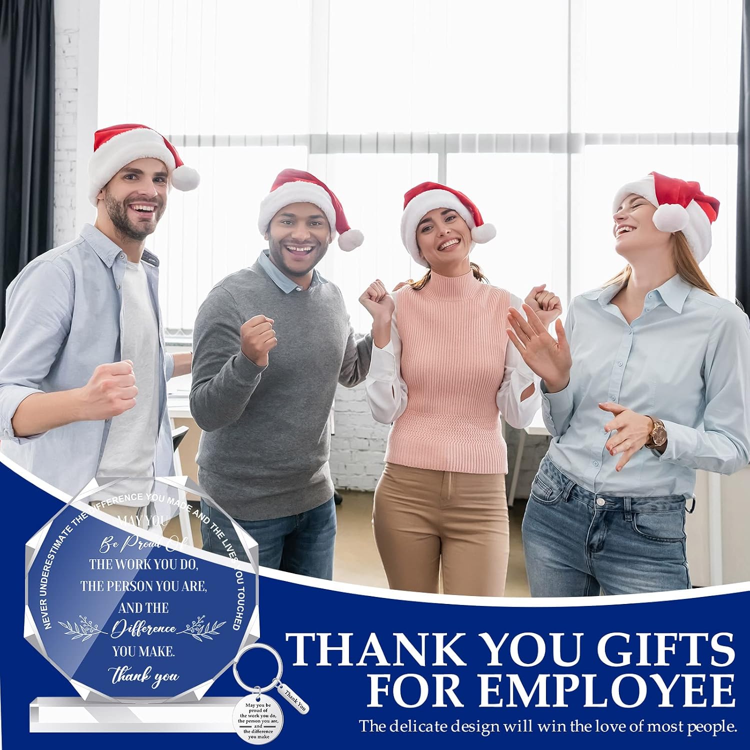 Geetery 12 Pcs Employee Appreciation Awards Acrylic Thank You Trophy for Coworker Leaving Gifts for Women Men 6 Acrylic Appreciation Plaque 6 Thank You Keychain for Teacher Employee(Classic Style)