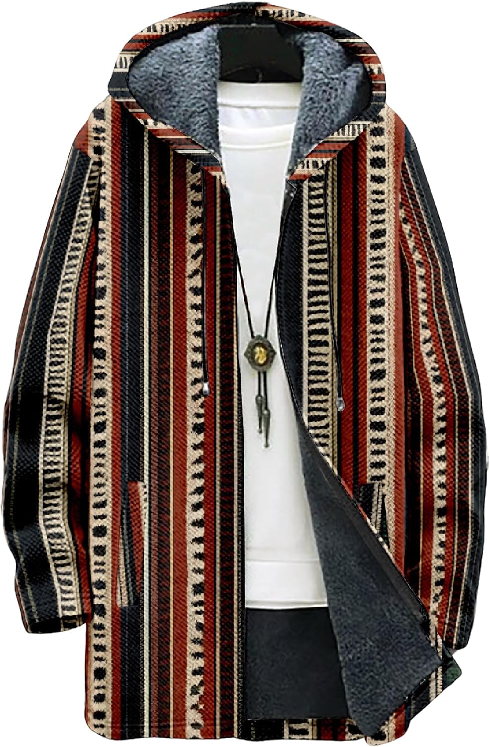 Aztec Ethnic Stripe Jackets For Men Cardigan Fleece Lined Zip Up Big And Tall Warm ...
