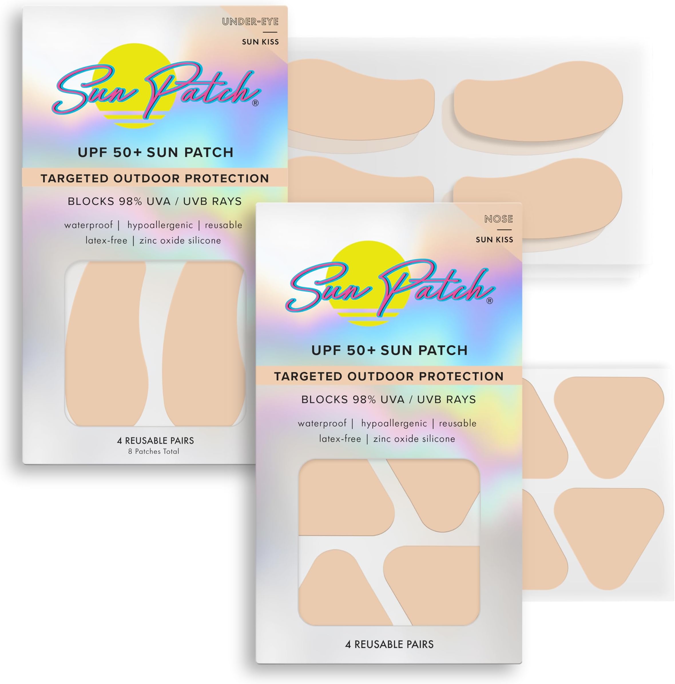 Sun Patch SPF 50+ UV Protection Full Face Bundle – Reusable Under Eye & Nose Silicone Sun Patches, Hypoallergenic, Waterproof Multi-Area Protection