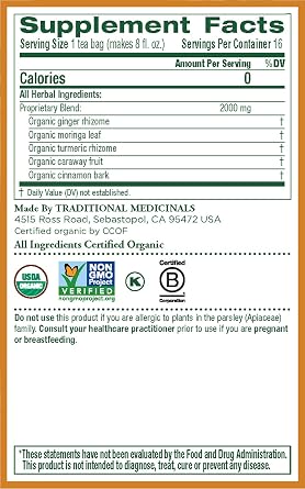 Traditional Medicinals Tea, Organic Ginger Aid, Promotes Healthy Digestion, 16 Tea Bags