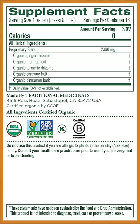 Traditional Medicinals Tea, Organic Ginger Aid, Promotes Healthy Digestion, 16 Tea Bags