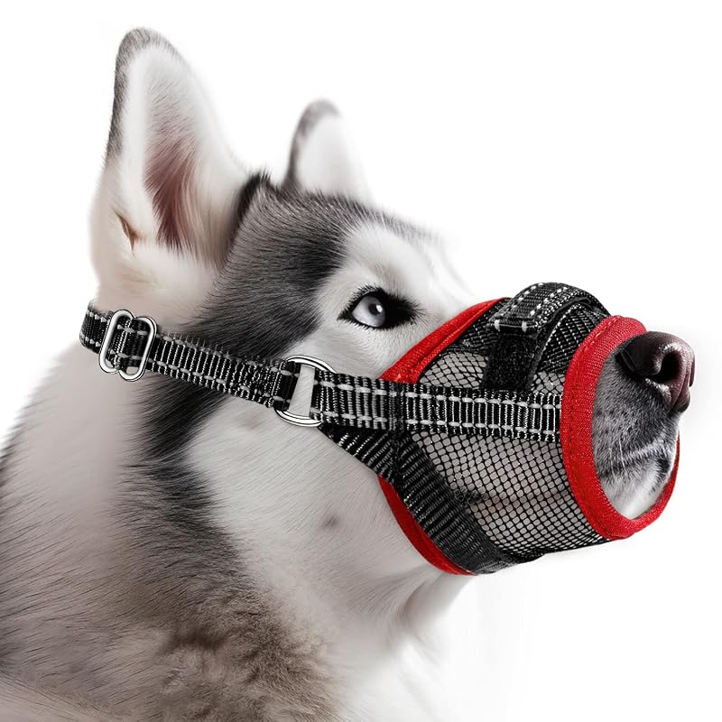 Focinheira para Cães SlowTon em Nylon com Malha Respirável e Tiras Refletivas Scarlet Red (X-Large), 1 unidade