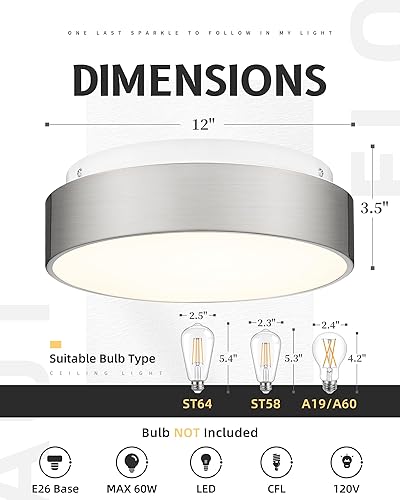Miniatura 4 de AUTELO Lámpara de techo empotrada de 12 pulgadas, pantalla de vidrio esmerilado, 2 luces cerca del techo en acabado de níquel cepillado, para sala