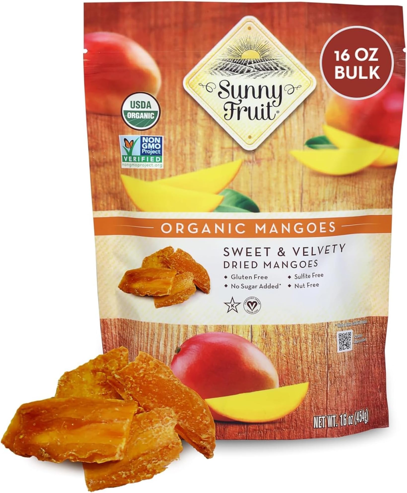 Sunny Fruit Soft Organic Dried Mangoes - 1 Pound Bulk Bag | No Preservatives, No Sugar Added | Healthy, Naturally Sweet Tropical Dried Fruit Snack | NO SULFIDES, NON-GMO, VEGAN, HALAL, KOSHER