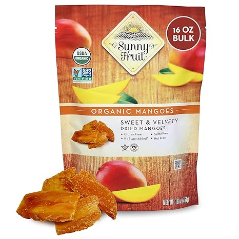Sunny Fruit Soft Organic Dried Mangoes - 1 Pound Bulk Bag | No Preservatives, No Sugar Added | Healthy, Naturally Sweet Tropical Dried Fruit Snack | NO SULFIDES, NON-GMO, VEGAN, HALAL, KOSHER