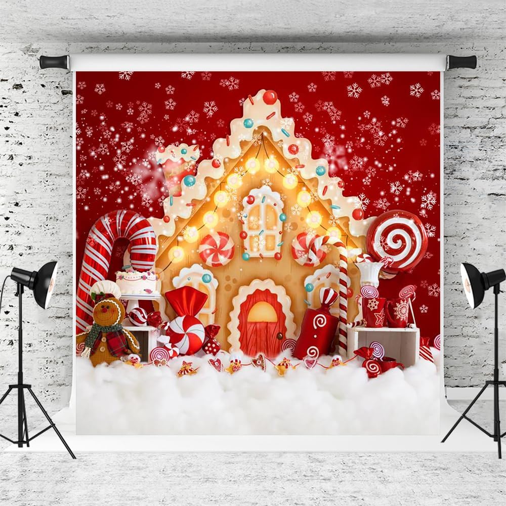 Amazon.com : Kate Christmas Backdrop Gingerbread House Candy Xmas Snow ...
