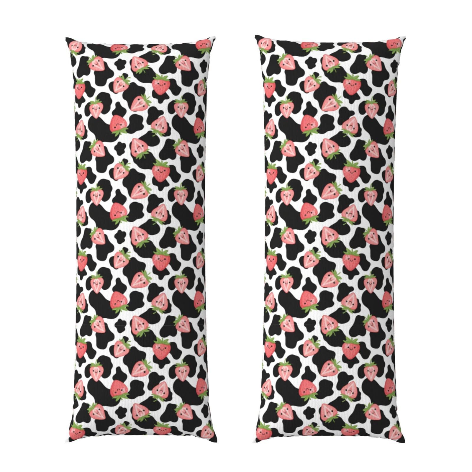 Body Pillow Cover 20x54, Pink Strawberry Cow Print, Decorative Zippered Pillowcase, Soft Cozy Flannel Fabric, Cushion Case for Couch Sofa Bedroom Home Decor