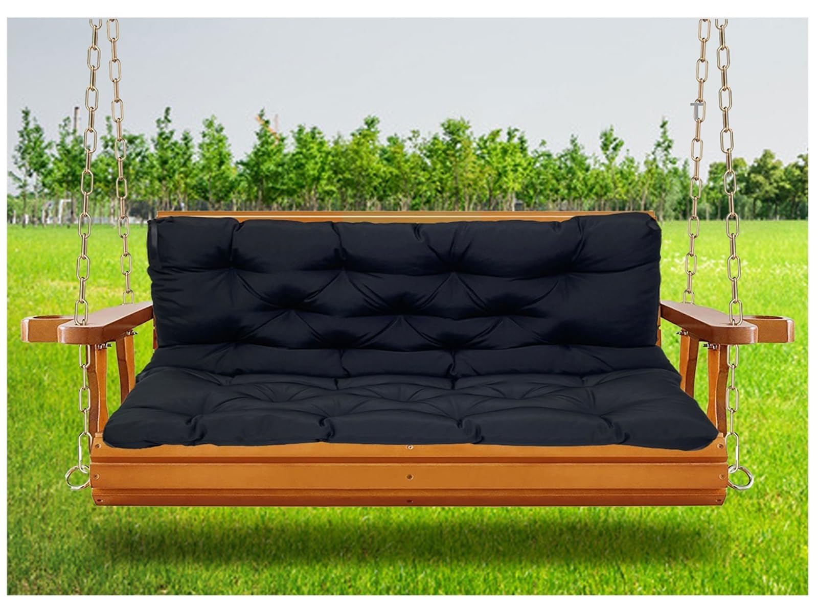 Garden Swing Chair Seat Cushions,2 or 3 Person Bench Seats Replacement Waterproof Cushions with Backrest for Patio Porch Outdoor Furniture (59x39.4in Black