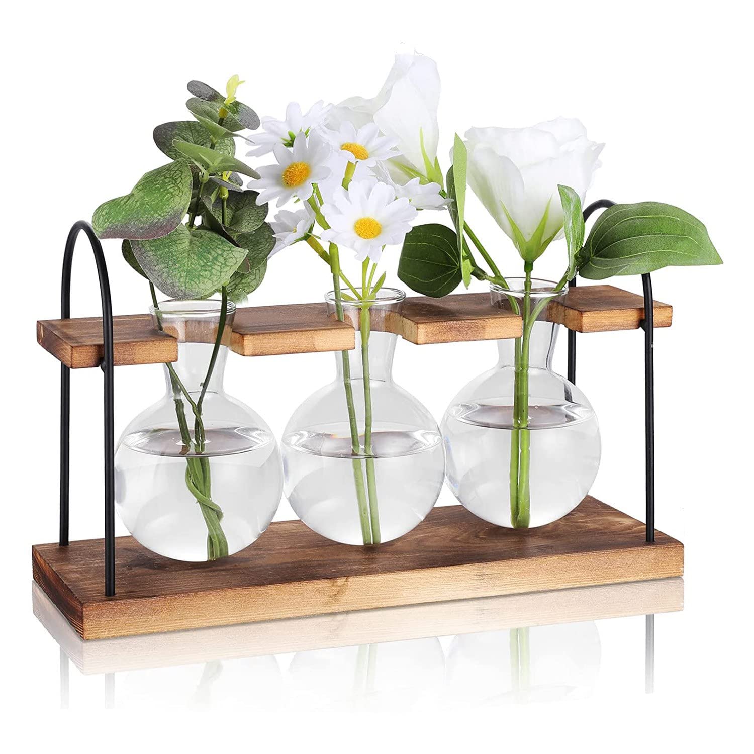 CTRLZS Plant Propagation Station with Wooden Stand,Plant Terrarium Desktop Propagation Stations,Air Planter Bulb Glass Vase