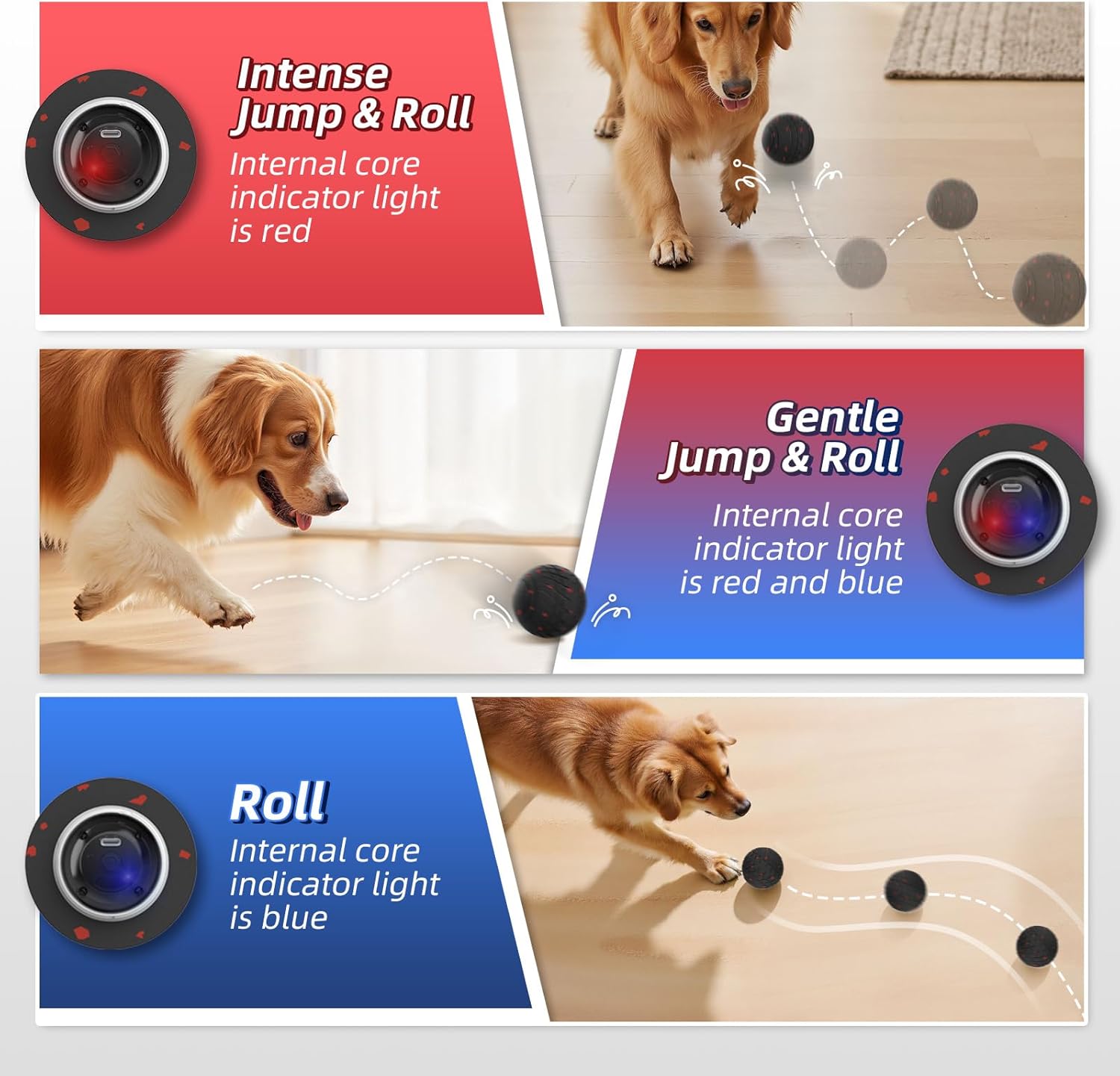 HETOO Interactive Dog Ball: Interactive Toys for Large Dogs- Moving Bouncing Smart Dog Toy Balls - ETPU Ball for Aggressive Chewers Small Medium Large Dogs to Keep Them Busy, Black