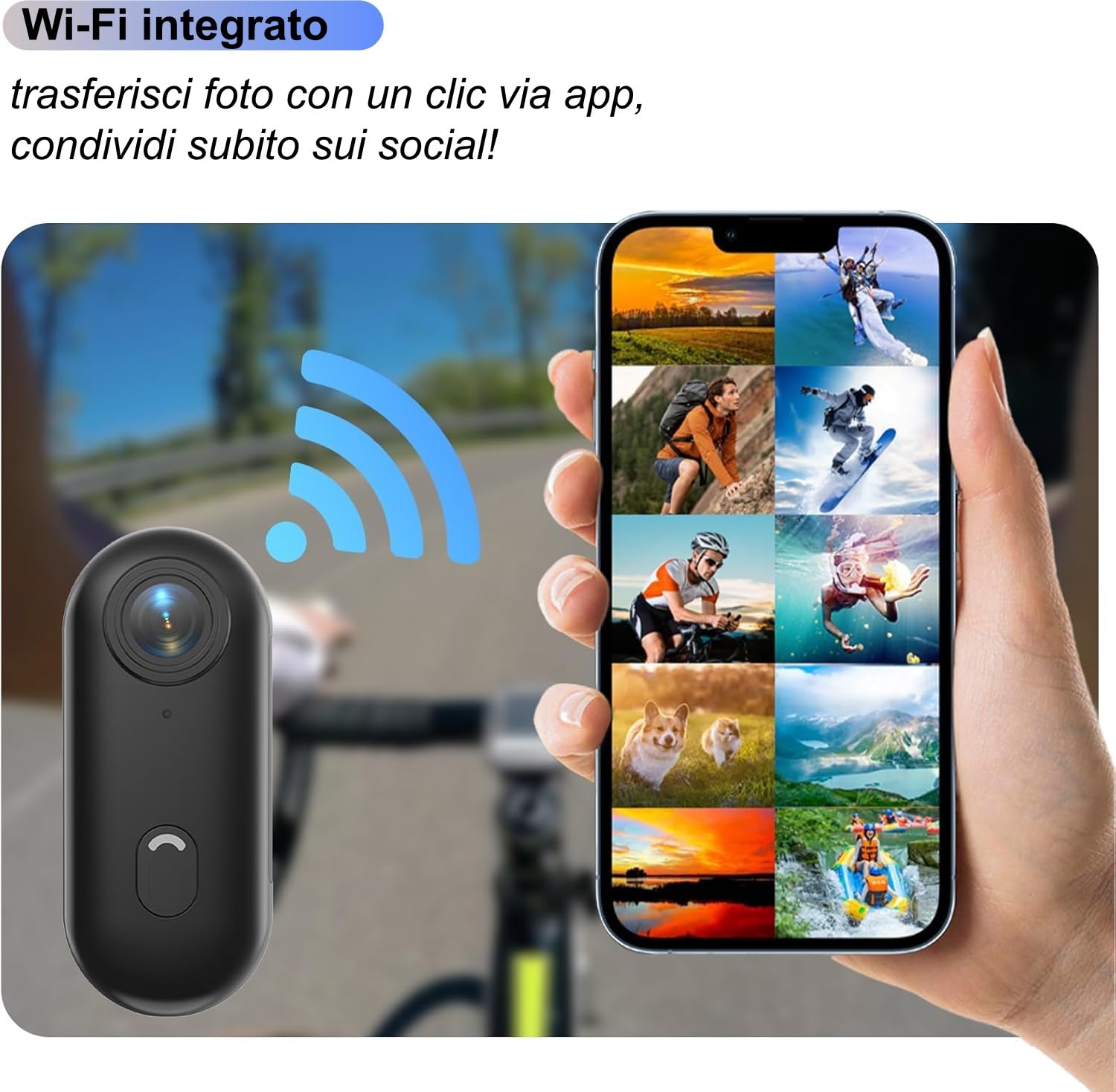 TKMARS Mini Action Cam WiFi 1080P Full HD, Action Cam Moto Impermeabile 30M con Supporto Magnetico, 120° Grandangolo, App Controllo, per Moto/Bici/Subacqueo/Sport Estremi (Nero)