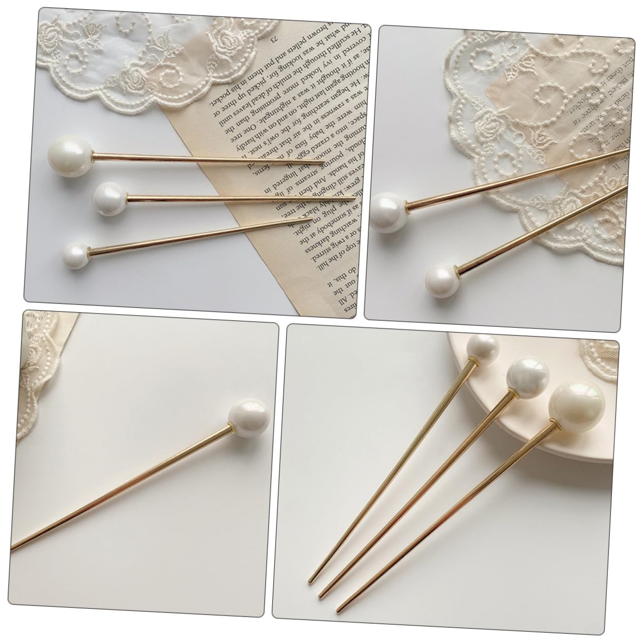 FRCOLOR 3 set di 3 forcine per capelli con perle, bacchette cinesi, bacchette cinesi, bacchette per capelli di perle, forcine per capelli di perle squisite da donna