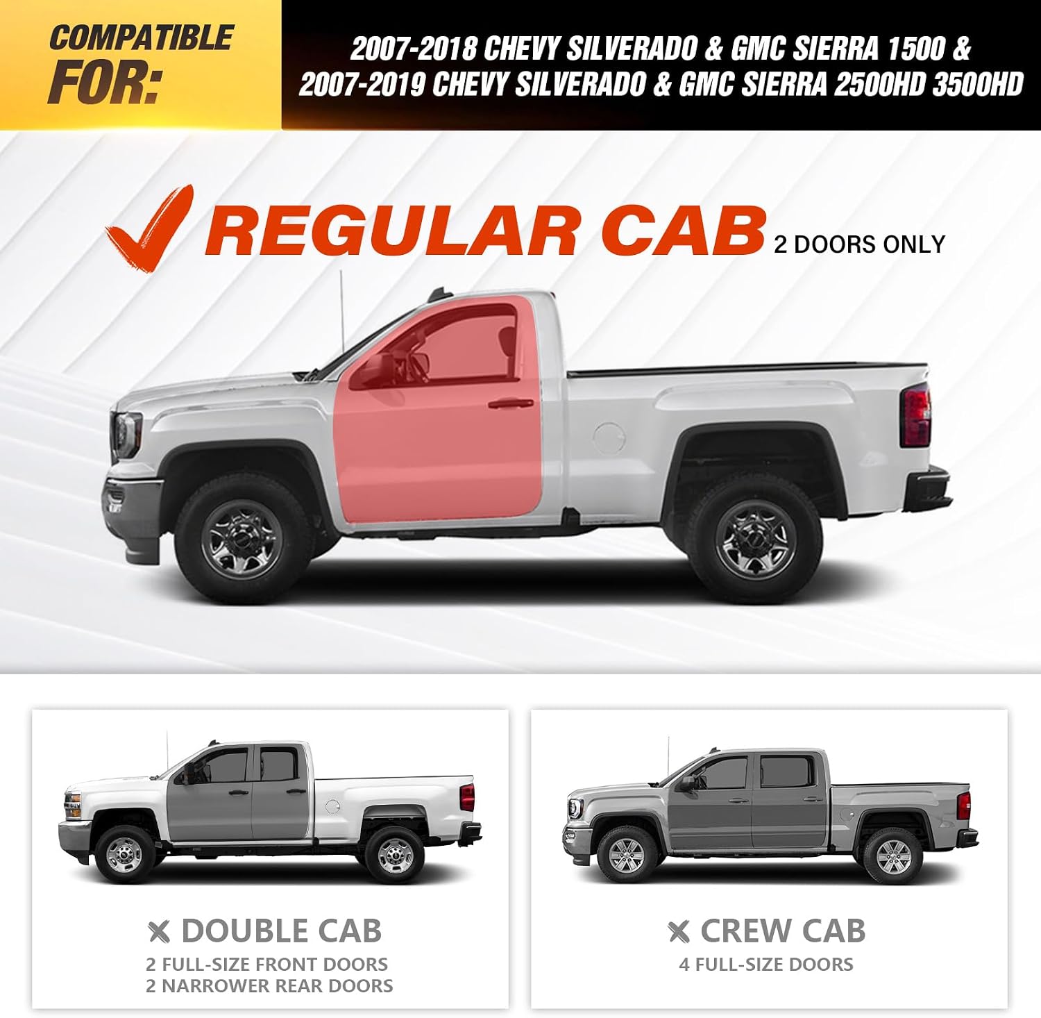 YZONA Regular Cab Running Boards Compatible with 2007-2018 Chevy Silverado & Sierra 1500, 2007-2019 Chevrolet Silverado & Sierra 2500 HD 3500 HD (Include 19 1500 LD), Steel Sides Step Nerf Bars Plates