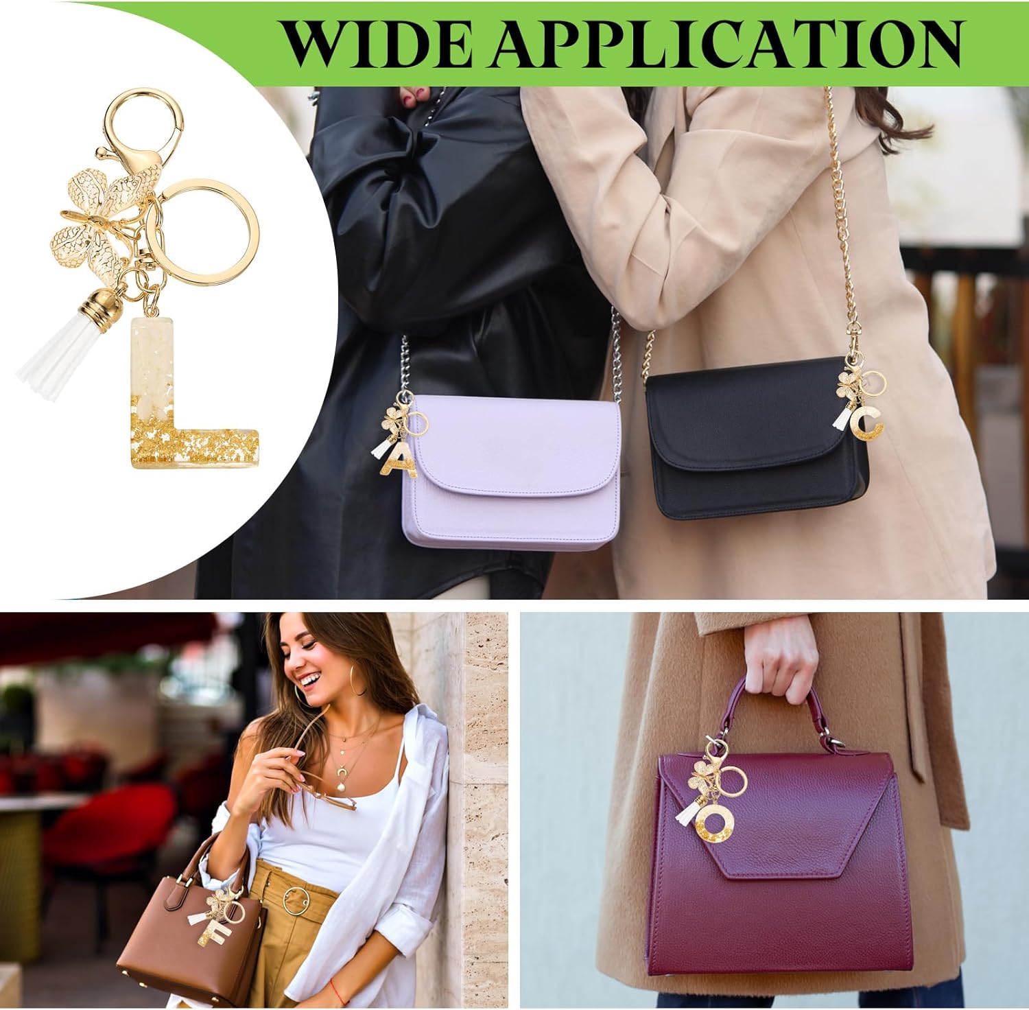 uxcell Initial Letter Keychains, Resin Cute Butterfly Tassel Pendant Accessory for Women Alphabet Key Ring - Image 6