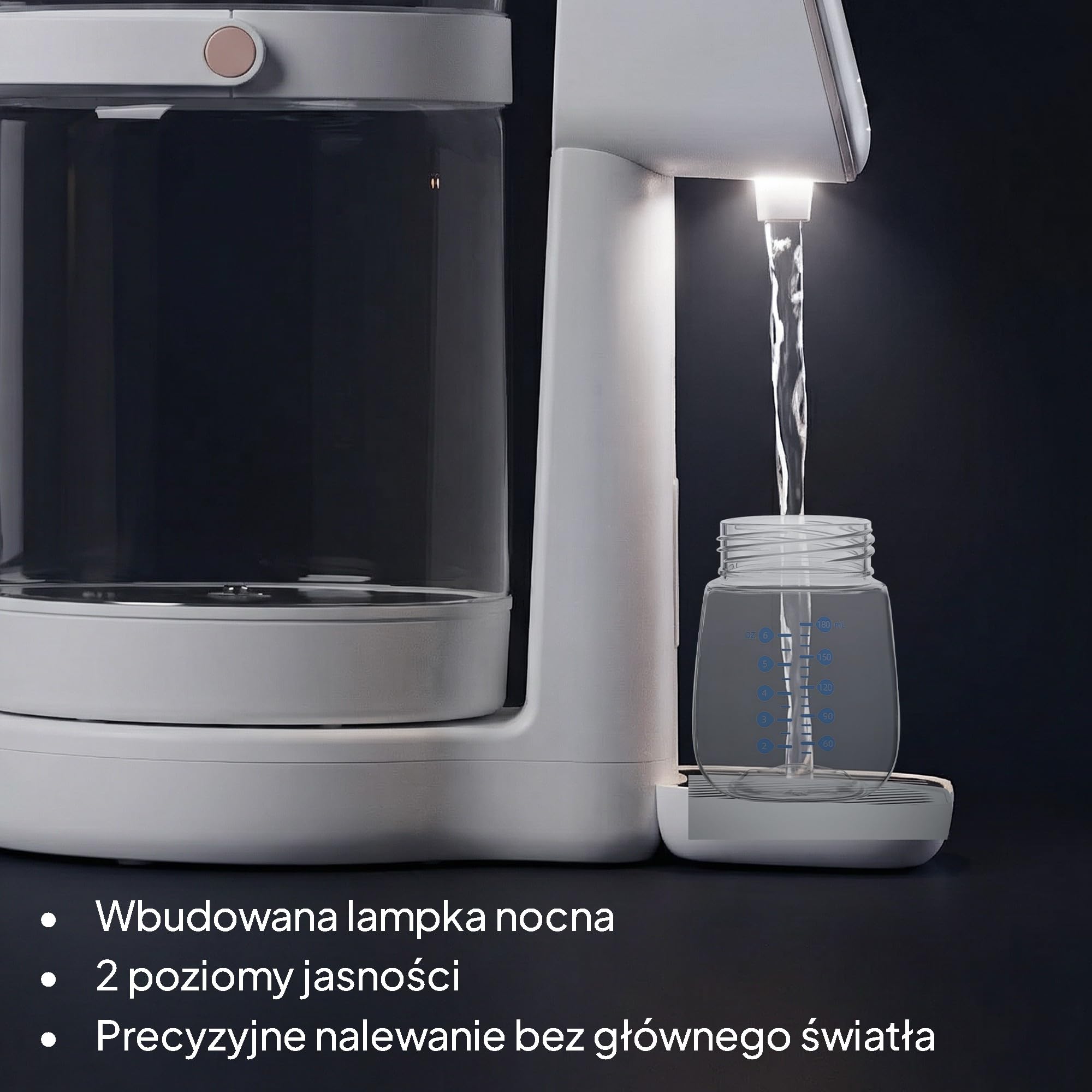 Lionelo Babypresto 2.0 urządzenie do przygotowywania butelek dla niemowląt i ogrzewacz do butelek dla niemowląt o temperaturze 40-100°C, higiena UV, dechlorowanie, dozowanie 30-300 ml, szklany