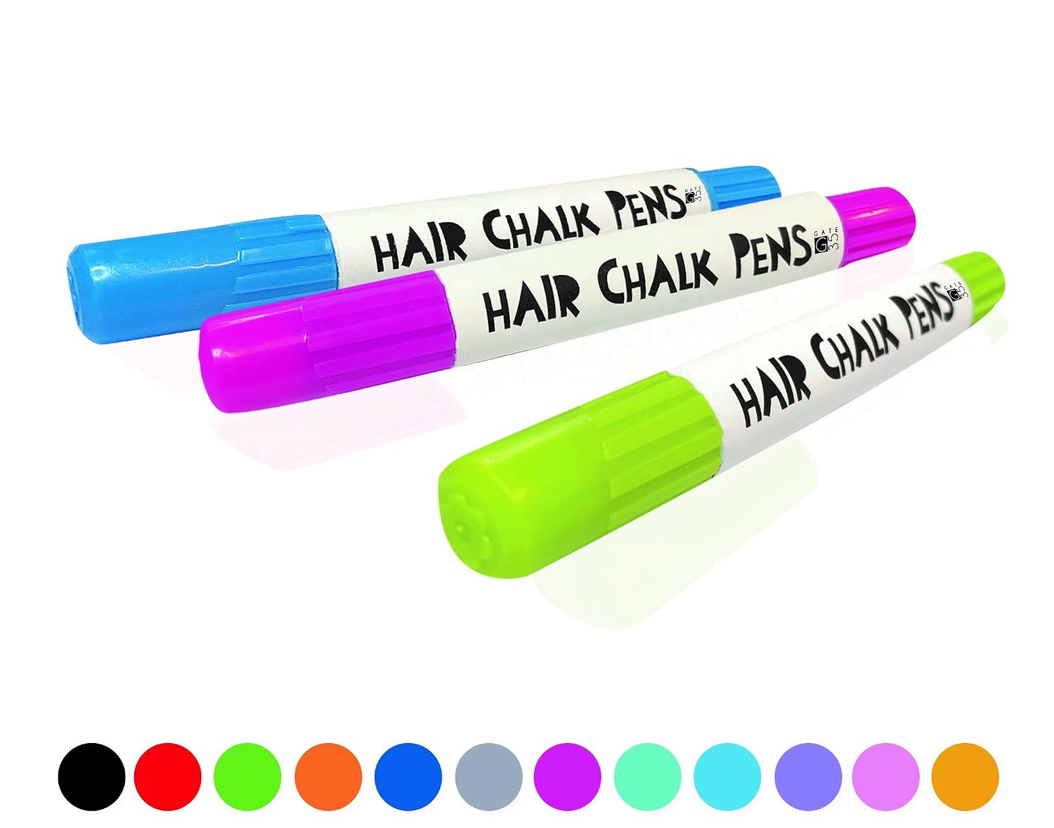 Hair Chalk Pens and Glitters - 12 Chalks and 4 Glitters - Deluxe Set