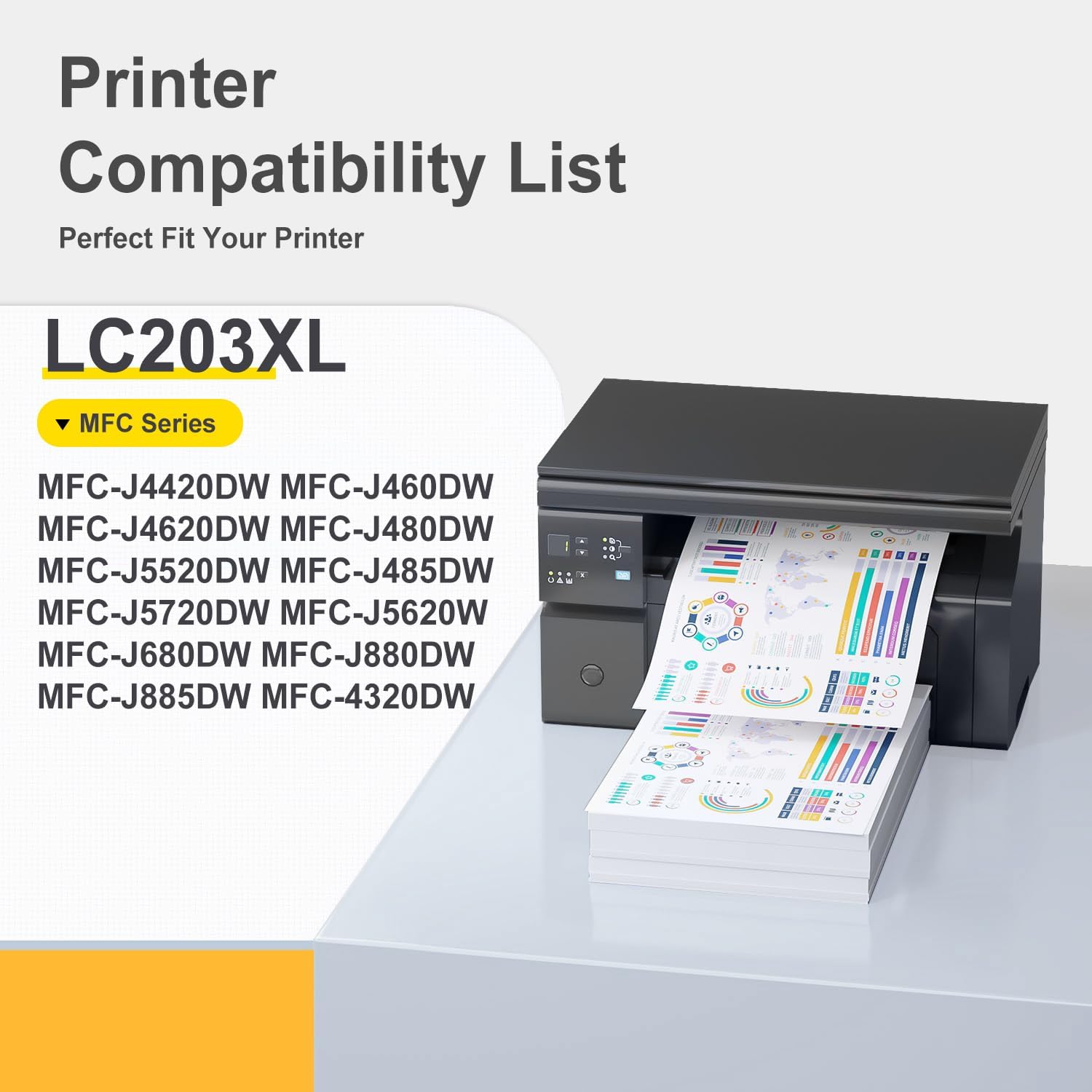 High Yield Color & Black LC203XL Ink Cartridges, LC2034PKS,Replacement Black/Color Ink 4 Pack, Includes 1 Cartridge Each of Black,Cyan, Magenta & Yellow, Page Yield Upto 550 Pages/Cartridge, LC201 image 2